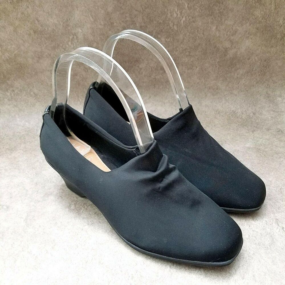 Basic Editions Womens Twila  Sz 6 M Black Slip On Loafer 2" Heels Pumps